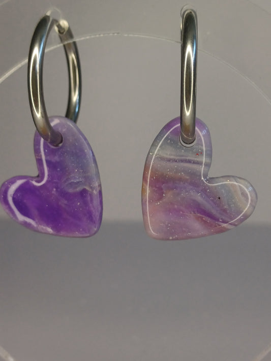 Lilac Marble Hearts Creolen, big