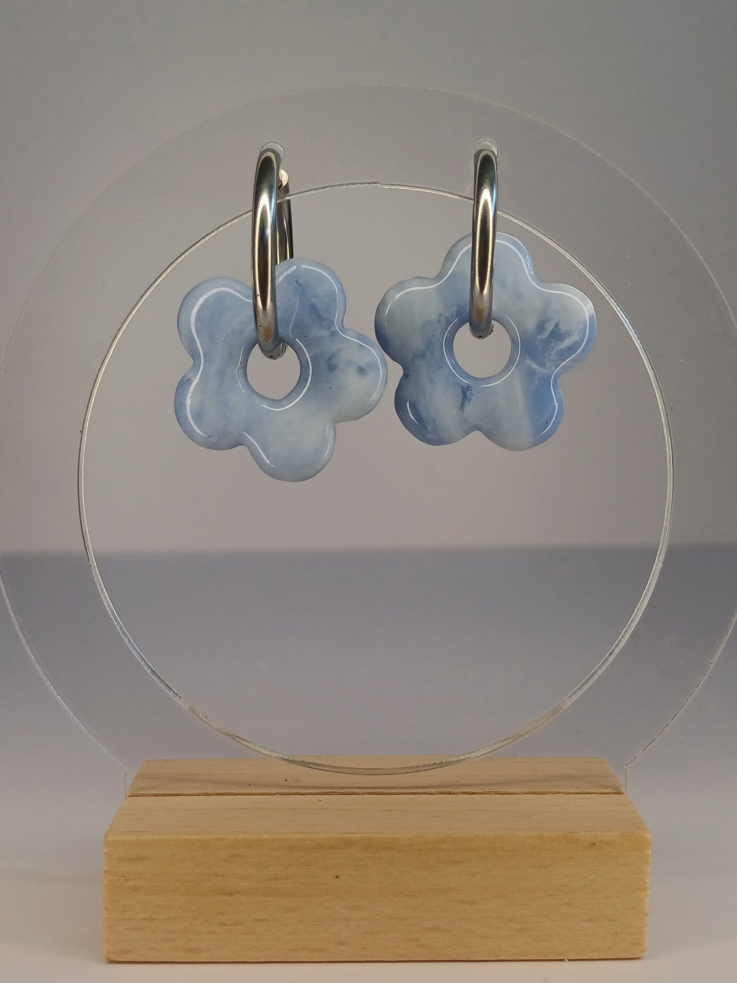 Blue Marble Flower Creolen, big