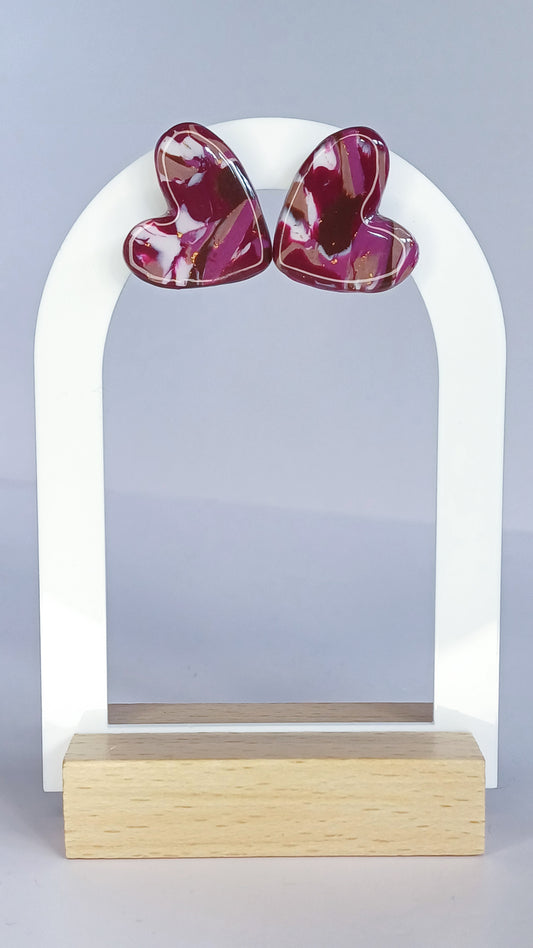 Merlot Marble Hearts Stecker, medium