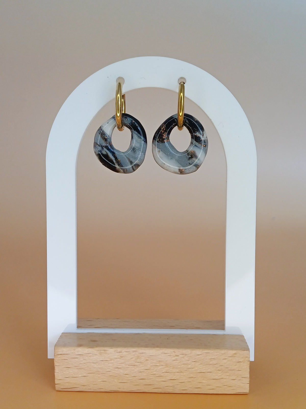Black Macchiato Pebble Hoops