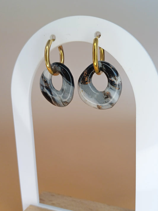 Black Macchiato Pebble Hoops