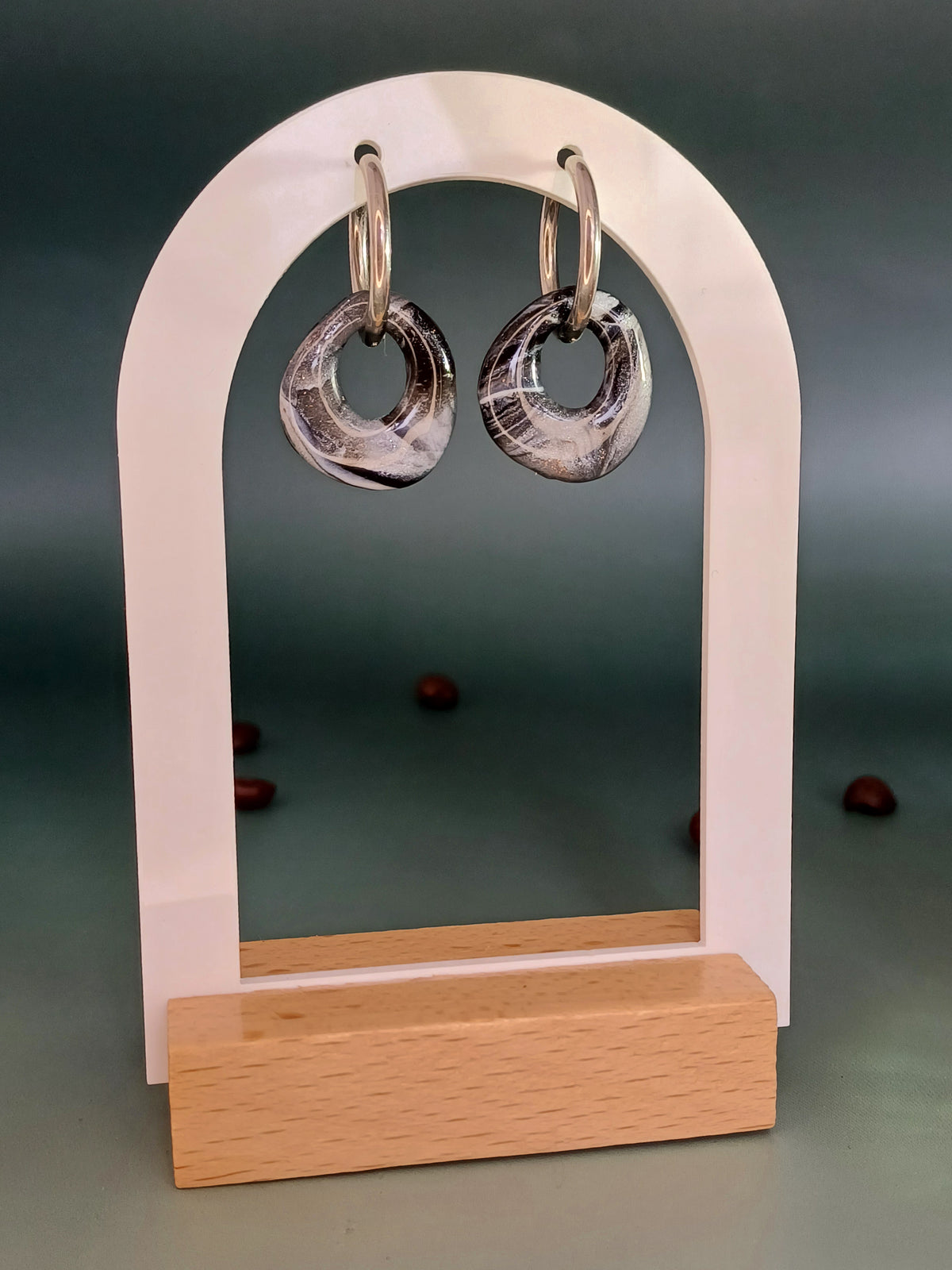 Black Macchiato Pebble Hoops