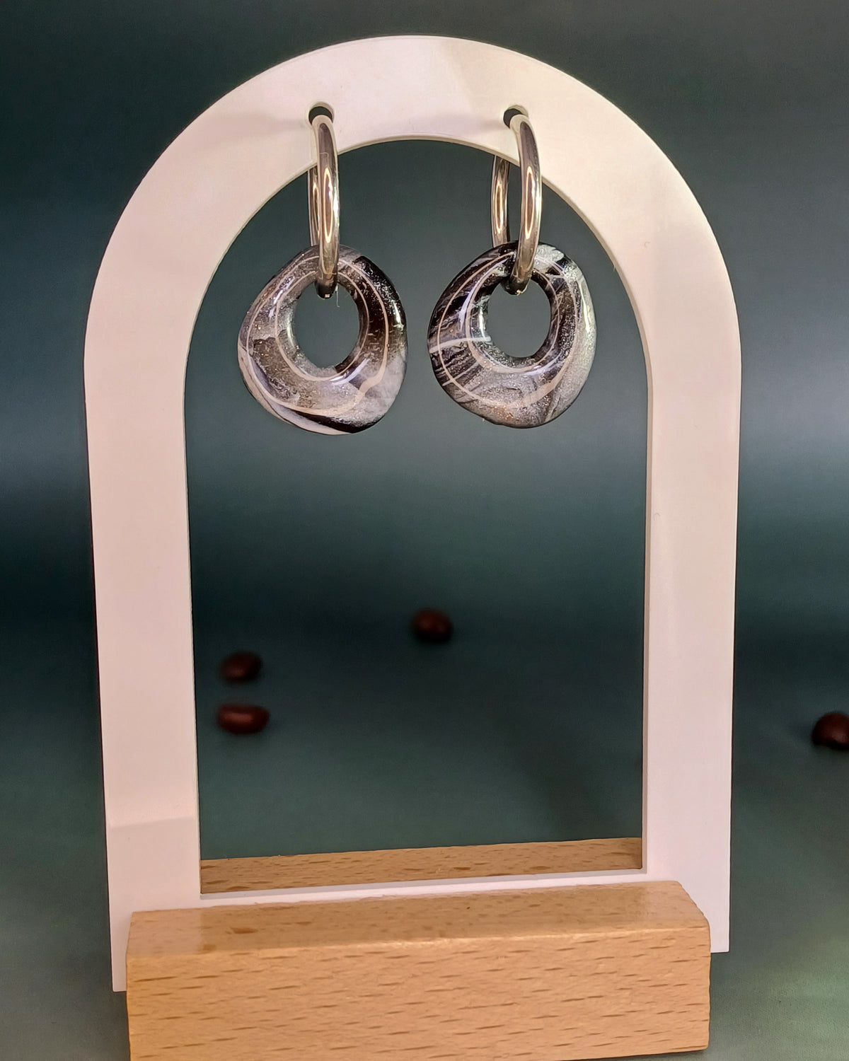 Black Macchiato Pebble Hoops
