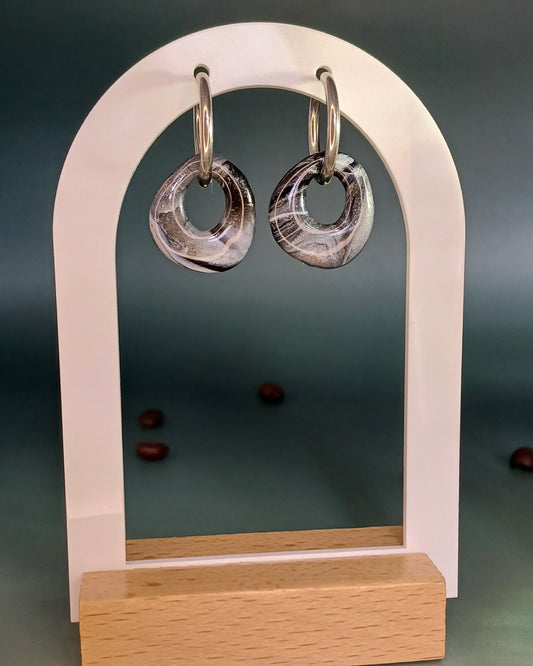Black Macchiato Pebble Hoops