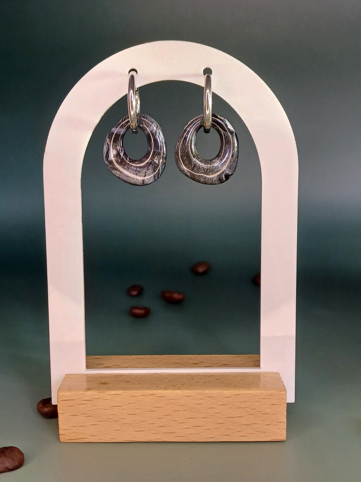 Black Macchiato Pebble Hoops