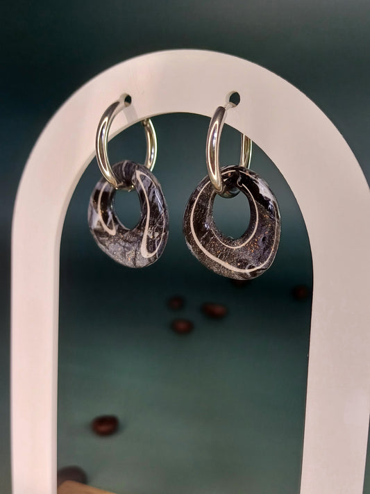 Black Macchiato Pebble Hoops