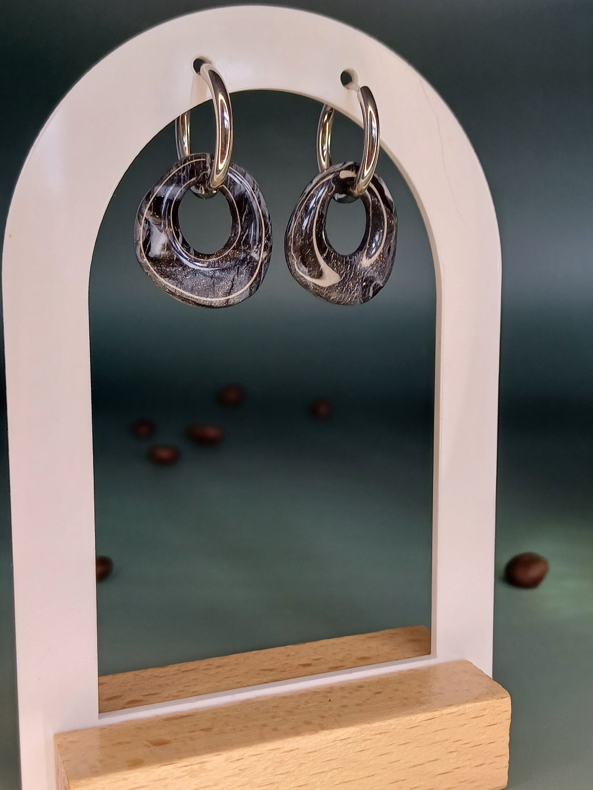 Black Macchiato Pebble Hoops